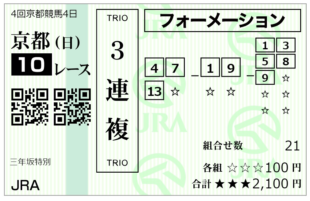 京都10レース馬券